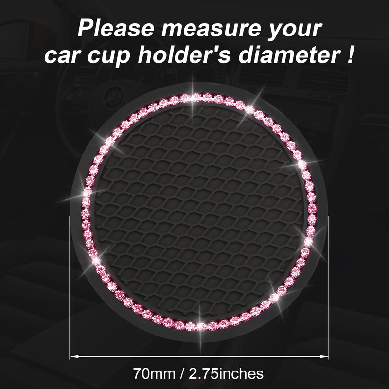 Yousheng 2PCS Bling Car Cup Coaster, Universal Holder Insert Rhinestone Anti Slip Silicone Accessories Suitable for Most Interior, Best Gift Women, Black and Pink 2 Count