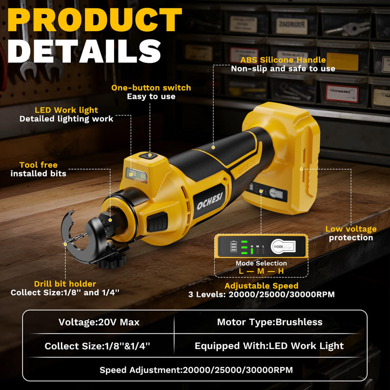 Cordless Drywall Cut-Out Tool Compatible with Dewalt 20V Battery, 3 Speed Adjustable Brushless Rotary Saw with Up to 30000 RPM, Compact Spiral Saw Kit for Wood,Drywall,Tiles,plastic (Tool Only) For Dewalt