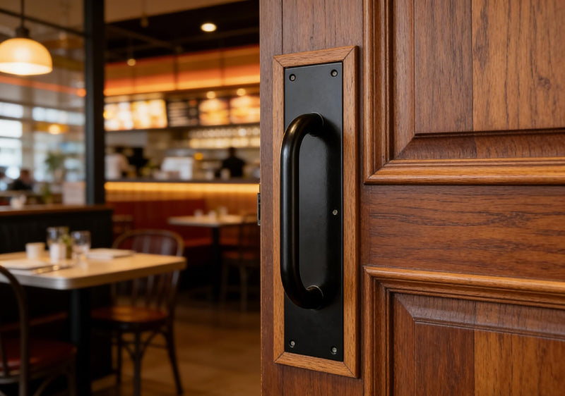 SUYA 12 Inches Push Pull Door Handles Premium Commercial Sliding Barn Door Handle Pull and Push Plate for Front/Back Door/Mark/Restaurant/High Traffic Areas,Matte Black (2pcs) Matte Black