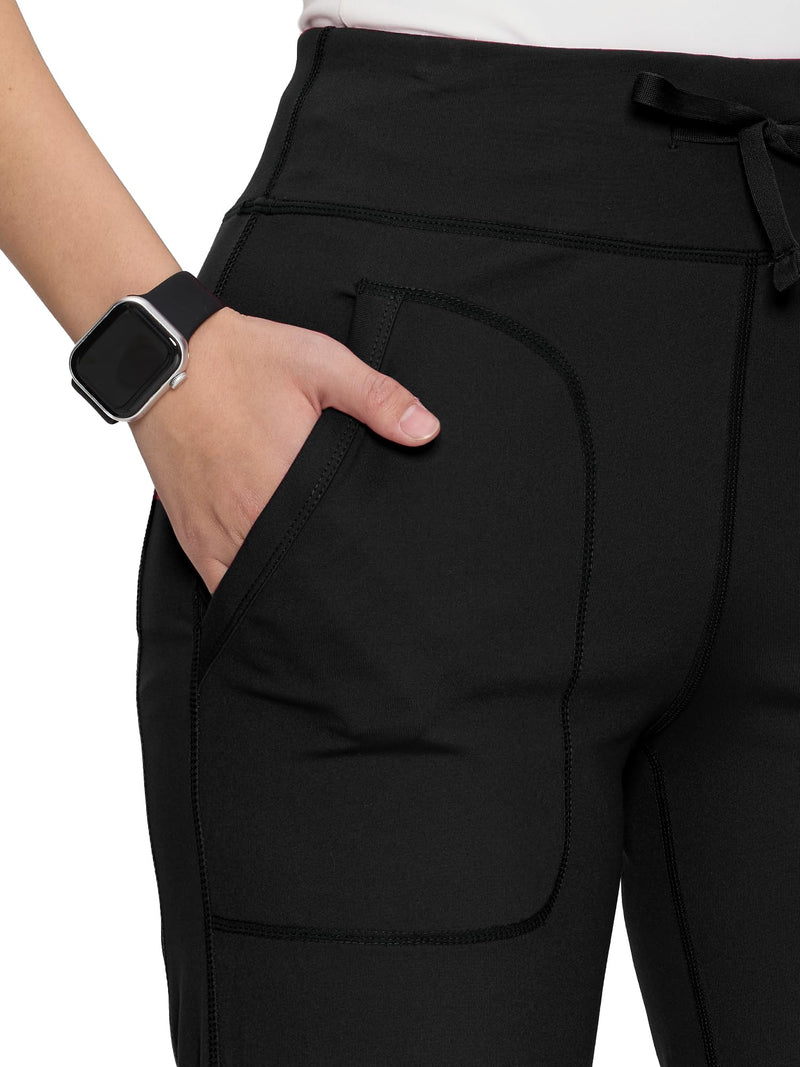 Yoga Scrub Pants for Women Soft Stretch Mid Rise Straight Leg Cargo Bottom with Drawstring,5 Pockets Medium Black