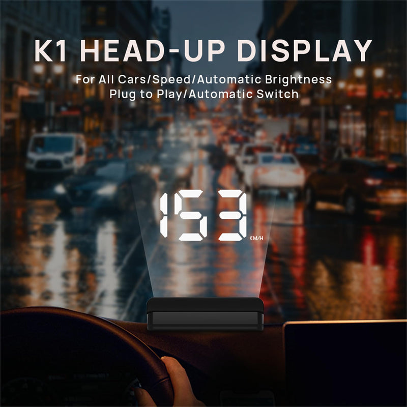 Heads up Display for Cars,Car HUD,Head up Display for Car,Digital GPS HUD Speedometer,USB Cable Plug and Play,Automatic Brightness Adjustment,Large Font Display (K1-White) K1-White