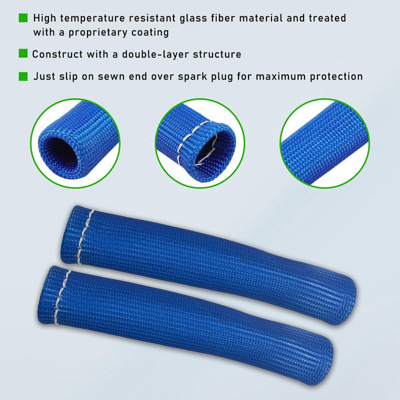 8 PCS Spark Plug Wire Boots, 6 Inch 1200° Automotive Heat Shield Thermal Protection Insulator Sleeve Cover, Fireproof Spark Plugs Protect Boot Replacement, Car Accessories (Blue) Blue