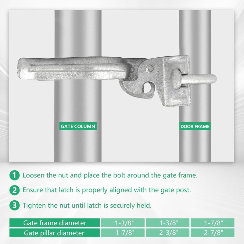 Chain Link Fence Gate Fork Latch - Commercial Heavy Duty - Malleable - Galvanized Gate Latch with Hole for Padlock (1-3/8" x 1-7/8" (2")) 1-3/8" x 1-7/8" (2")