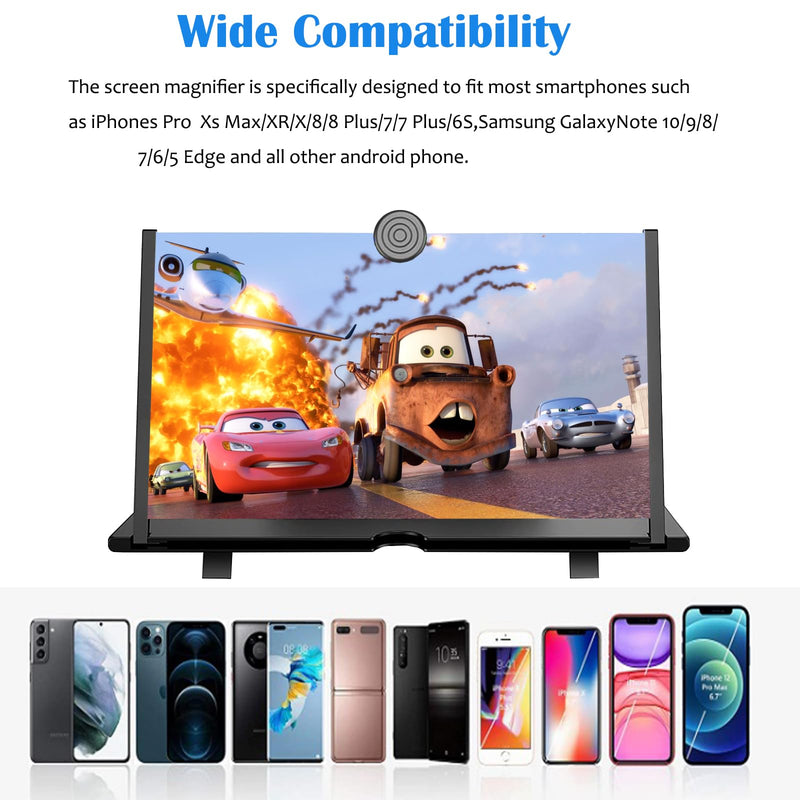18" Screen Magnifier for Mobile Phone,3D HD Cell Phone Magnifying Projector Screen Enlarger for Movies, Videos, and Gaming,Foldable Phone Stand with Screen Amplifier,Supports All Smartphones (Black) Black-18inch