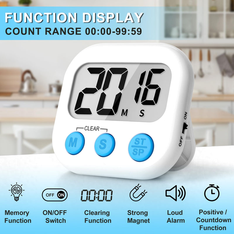 ZILLEEN Kitchen Timer Digital with Magnetic Back for Kids Classroom, White 12 Pack White & White 6