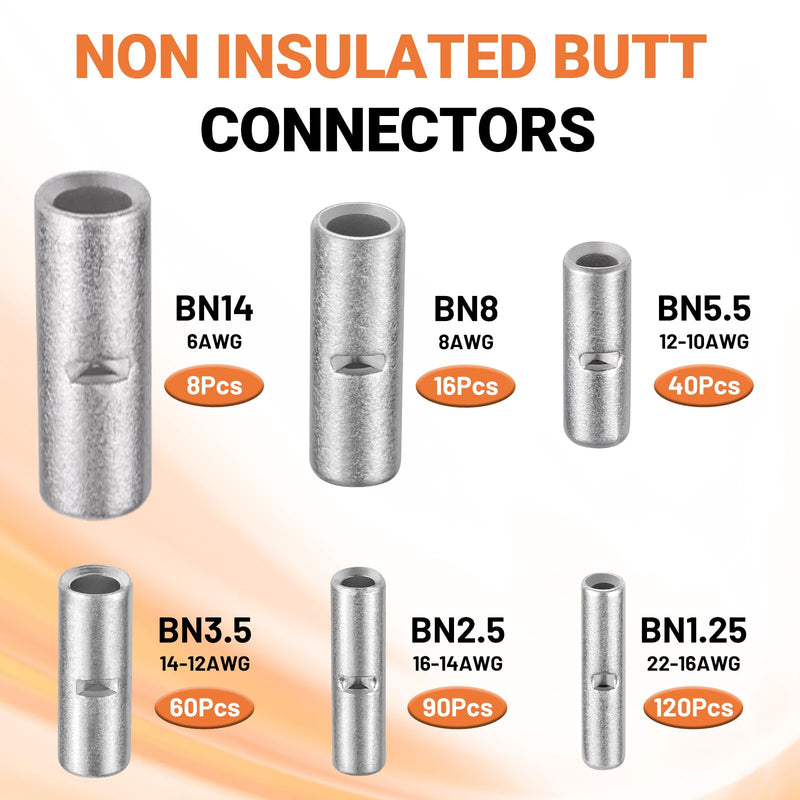 474 PCS-Red Copper Non Insulated Butt Connectors Kits with Heat Shrink,22-6 AWG Uninsulated Butt Connector for Electrical Wiring 474