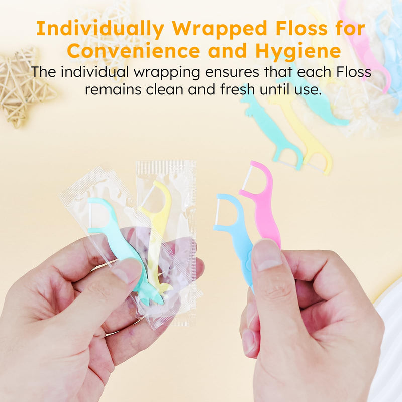 Kids Floss Individually Wrapped Kids Dental Floss Picks 4 Cute Animal Shapes Fun Flossers Helps Prevent Tooth Decay & Gum Diseas for Family, Travel, and picnics 4 Colors (500) 500