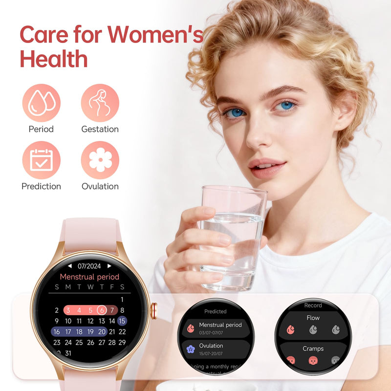 Smart Watch for Women,1.57'' AMOLED Touchscreen Compatible with Android&iOS | Fitness Watch with Heart Rate/Sleep/SpO2 Monitor 110+ Sport Modes,Smartwatch with Answer/Make Call,3ATM Waterproof 2 Bands Pink 1.57