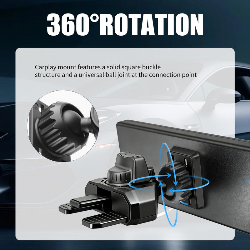 Adjustable CD Mount for Carplay Screen,360° Rotation CD Slot Mount for Carplay Screen with 17mm Ball Mounts Socket,Durable CDs Carplays Mounts Compatible with Car Monitors