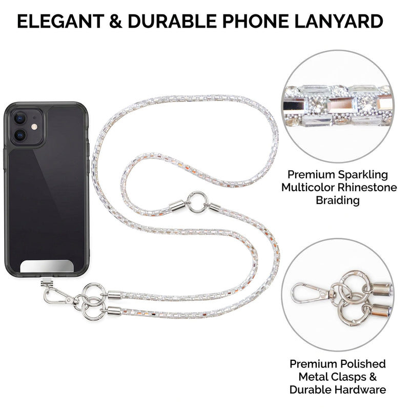 Crystal Phone Lanyard Crossbody and Wrist Strap Set, Rhinestone Women Anti-Lost Crossbody Phones Straps, Cell Phones Lanyards and Phone Charm for All iPhone/iPhone 17 Pro Max, Silver