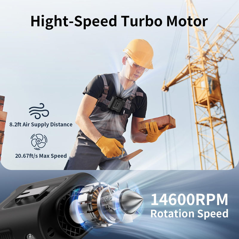 Socool 14500mAh Portable Waist Fan Clip on Belt 360 Rotation Wearable Rechargeable Personal Shirt Fan, 67H Cooling 5-Speed Battery Operated with Light, Neck Fan Hands-Free for Outdoor Jobsite Camping Black 14500.0 Milliamp Hours