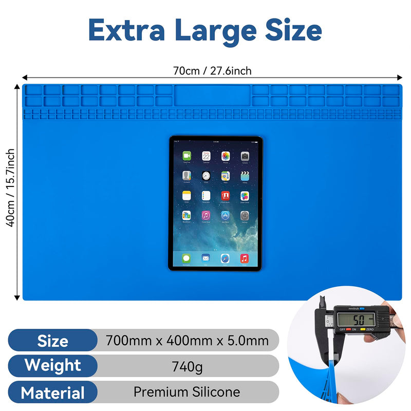 Kaisi Extra Large Soldering Mat, Oversized 932°F Heat Resistant Silicone Solder Mat, Large Repair Workbench Pad for Electronics Phone Watch Laptop Repair, BGA Soldering Iron (Blue,27.6''x15.7'') Blue 27.6'' x 15.7''