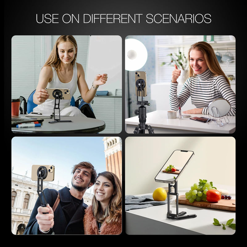 Magnetic Pocket Phone Tripod Foldable Compatible with Magsafe iPhone 15/14/13/12 Plus Pro Max Series, Mini Cell Phone Tripod Mount Handle Smartphone Desk Stand Travel All in One