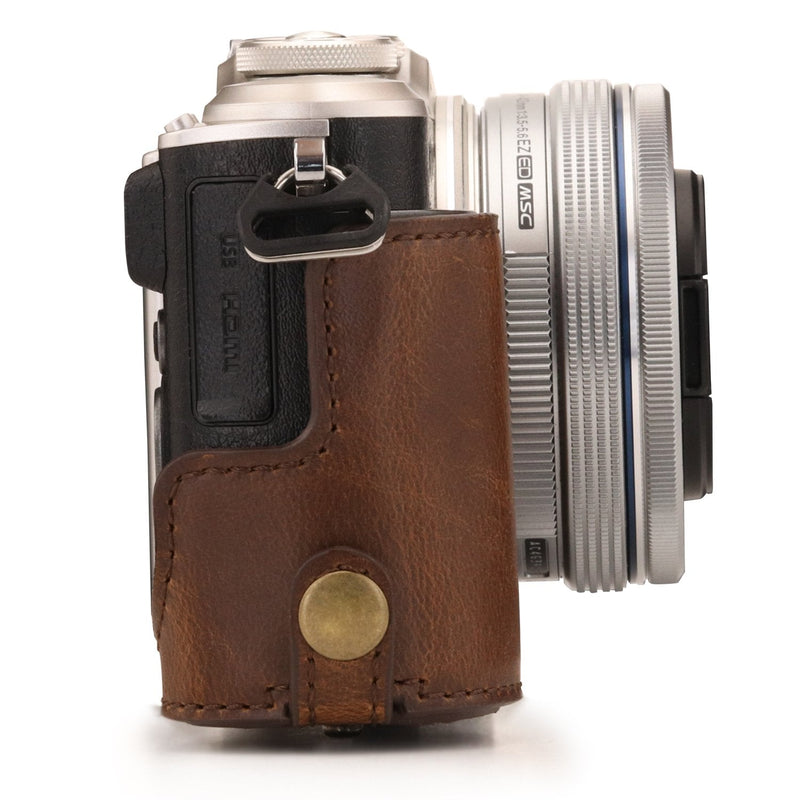 MegaGear Ever Ready Leather Camera Case Compatible with Olympus Pen E-PL10, E-PL9 (14-42mm) One Size Dark Brown