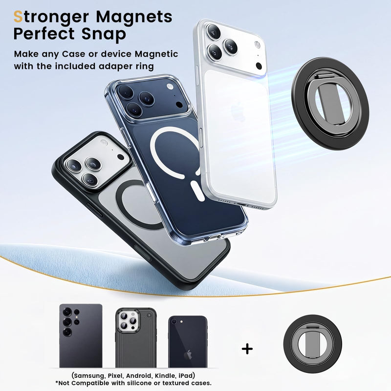 Double Sided Magnetic Kickstand,360°Rotation Cell Phone Grip Stand Finger Ring for iPhone 17 Pro Max 16 15 14 13 12 MagSafe Accessories,Fit Magnetic Car Mount, Black