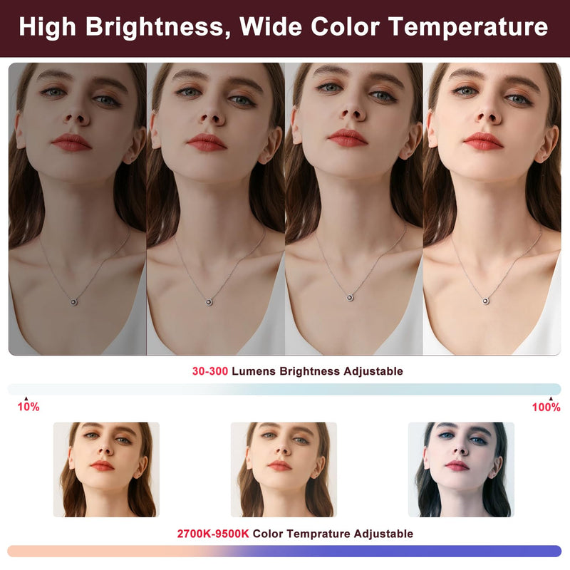 Selfie Light for iPhone with Makeup Mirror–360° Rotation | CRI 97+, 2700K-9500K 300 Lumens Ring Light for Phone, iPhone Photography Video TikTok Zoom Makeup