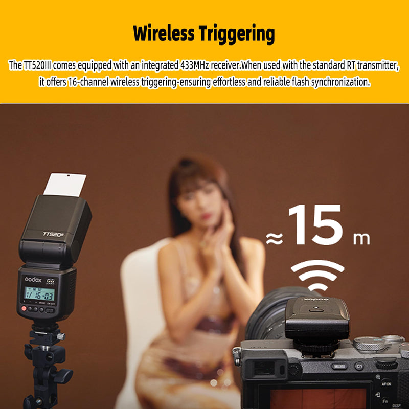 Godox TT520III TT520 III Wireless Thinklite Camera Flash Built-in Receiver and RT Transmitter Compatible for Canon for Nikon for Panasonic for Olympus for Pentax and Other DSLR