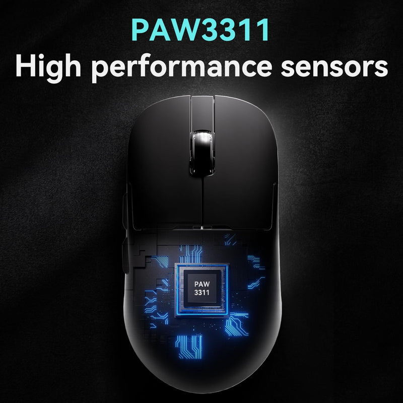 DAIDAI AJAZZ AJ159P MC Wireless Gaming Mouse, Equipped with PAW3311 Sensor, 12K DPI, 2.4G/USB-C/BT, 400 mAh Battery, Ultra-Light 56 g Design, RGB Backlight Effects, Compatible with PC and Mac, Black