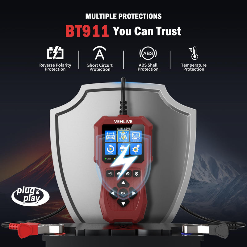 Car Battery Tester 6V 12V 24V with Lithium Battery Testing, BT911 5-3000CCA Automotive 12V&24V Dual Circuit Testing, Load/Alternator Tester, Charging Cranking System Tester for All Car Motorcycle Boat Light Red