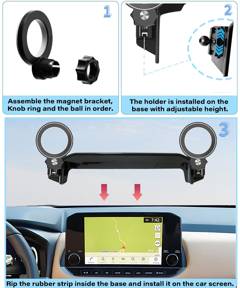 Car Phone Holder for Nissan Pathfinder 2022-2025 8"/9" Screen Accessories | MagSafe Strong Magnetic Clip-On Cell Phone Mount, Dual Slots Holders for Driver & Passenger, 360° Rotatable Hands-Free Holder for 2022-2025 Nissan Pathfinder(8/9 Inch Screen)