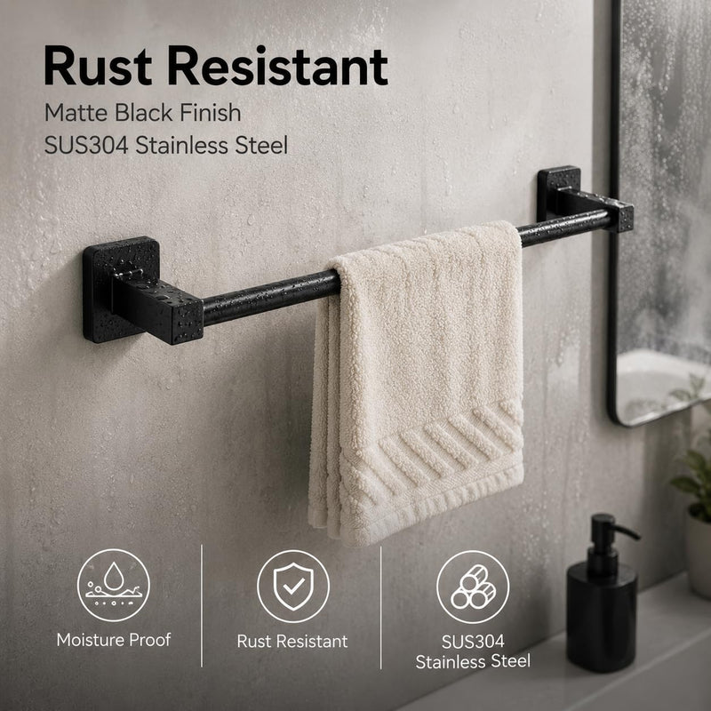 Matte Black Bathroom Hardware Set 4 Pieces,Bathroom Accessories Set Stainless Steel Wall Mounted, Hand Towel Bar, Towel Ring, Robe Towel Hooks,Toilet Paper Holder,Towel Bar Set, 23.6 Inch Matte Black 23.6Inch