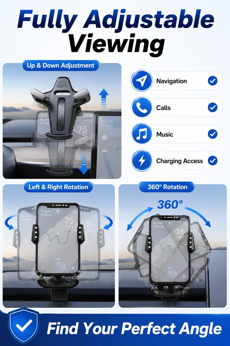 TFORESTER Tesla Phone Mount for Model Y/Model 3 / Model S/Model X/Cybertruck, Adjustable Car Phone Holder for Tesla Screen, Stable Cell Phone Mount with Clamp Design,-Purple 7.2 Purple