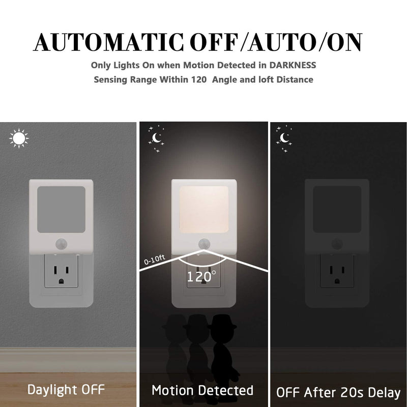VINTAR 3 Pack Motion Sensor Dimmable LED Night Light, Plug in Nightlight with Auto Dusk to Dawn Sensor, Adjustable Brightness Warm White Lights for Hallway, Kids Room, Kitchen, Stairway, Bathroom 6-pack Warm White