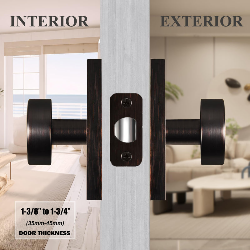 Oil Rubbed Bronze Door Knobs, Passage Door Knobs Door Handles for Hall and Closet Keyless Rectangle, Oil Rubbed Bronze