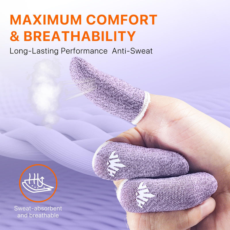 JWH 16 PCS Mobile Gaming Finger Sleeves for Dedales Gamer Profesionales Silver Fiber Thumb Sleeves with Pubg Controller Anti Slip Sweat Proof Finger Gloves with High Sensitivity Touchscreen for FPS 8XRose red+8XPurple+Box+Triggers