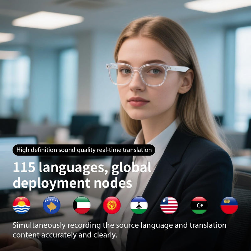 AI Smart Glasses for Men & Women, AI-Powered By Translation, Noise Reduction, Open Ear Audio Mic & Speakers, Translation Glasses with Color-Change Lenses, Support 169 Languages, Business/Travel(Brown) GS07 AI version smart glasses-Brown