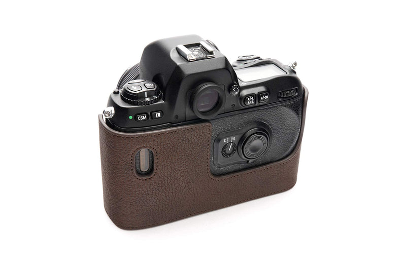 Nikon F100 Case, BolinUS Handmade Genuine Real Leather Half Camera Case Bag Cover for Nikon F100 Camera with Hand Strap (Coffee) Coffee