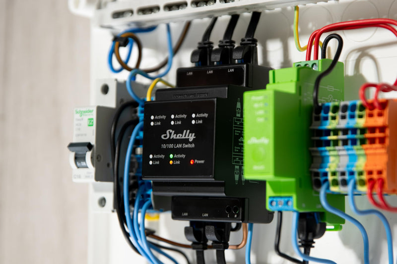 Shelly LAN Switch | 5 Port RJ45 10/100 Mbps Fast Ethernet Switch | DIN-Mountable | Fanless | Plug & Play | Energy-Saving | Easy Installation & Configuration | No Additional Adapter Required