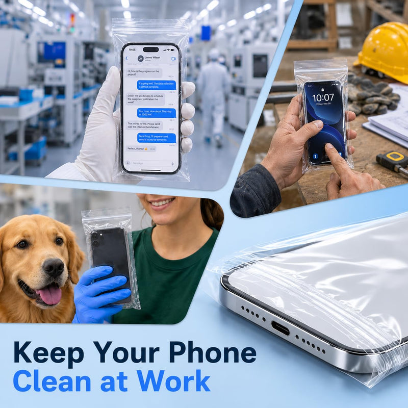 100Pcs Clear Phone Dust Bags Reclosable Zipper Sleeves for Cased Phones | 10 x 20 cm clear plastic sleeves fit Pro Max and Plus models up to 6.9 inches with slim or standard cases 10×20 cm (5 mil)