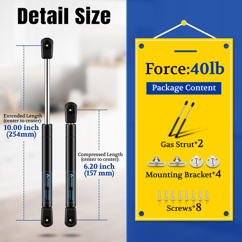 ARANA C16-09322 10 Inch Gas Struts 40lb/178N, Tool Box Shocks 10", Gas Spring for Truck Tool Box Weather-Guard Aluminum Toolbox Cabinet RV Boat Hatch Storage Box Lid, 2 Pcs