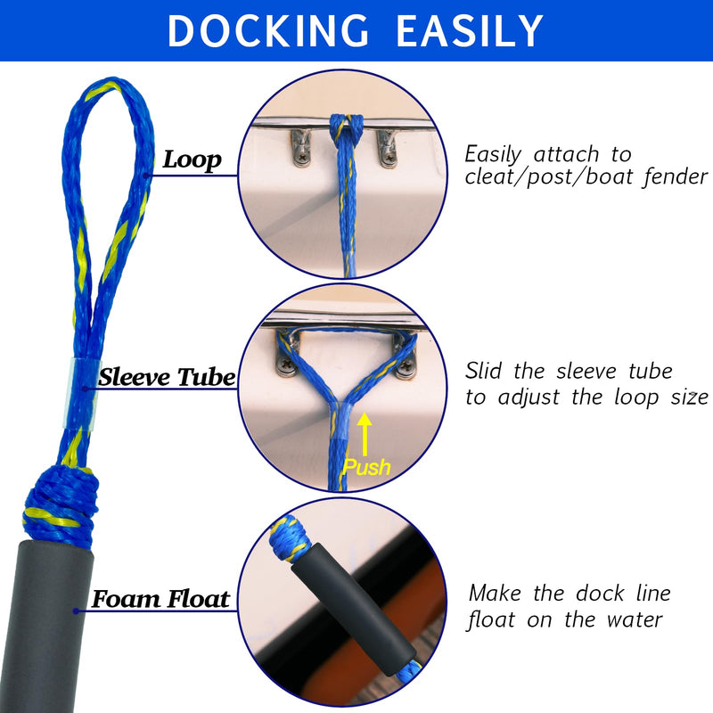 2FT Bungee Dock Line Boat Accessories 2pcs Fender Lines with 316 Stainless Clip for Boat Bumper/Boat Fender for Mooring for Jet Ski, Seadoo, Yamaha(Blue+Yellow, 2Feet) Blue+Yellow