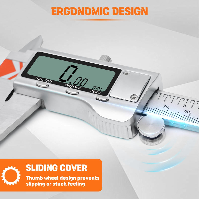 Digital Caliper, HARDELL Caliper Measuring Tool-All Metal Caliper with 2 Batteries, Inch Metric Fraction Large LCD Screen Digital Micrometer, Digital Caliper 8 Inch for Household/DIY