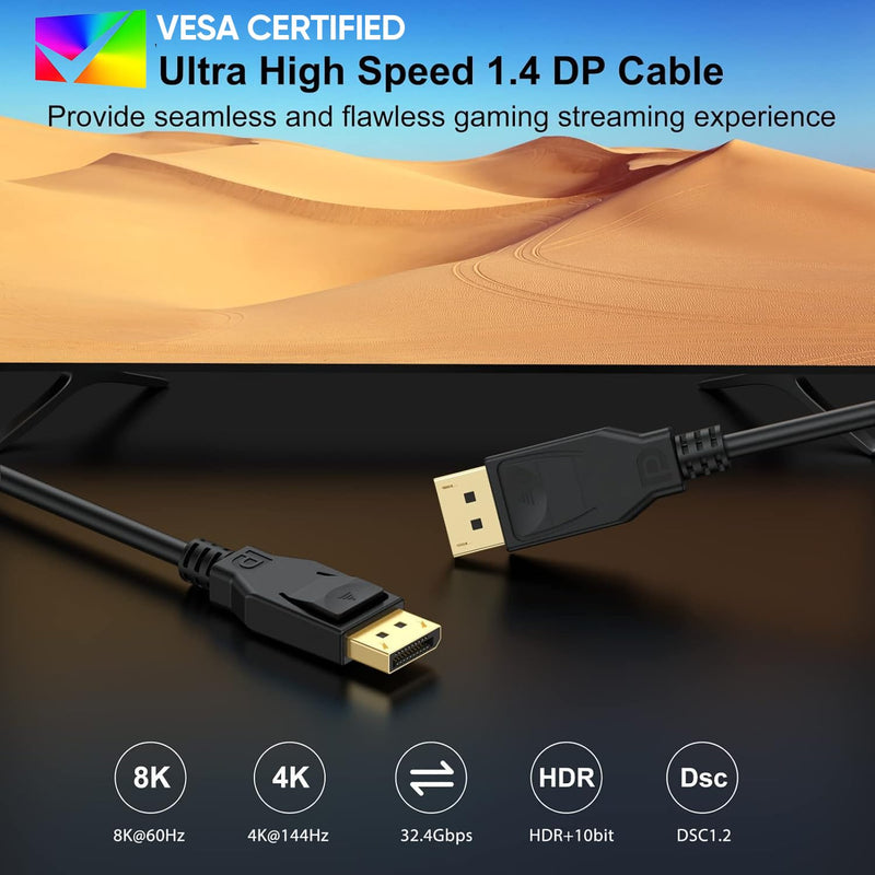 VESA Certified 8K DisplayPort 1.4 Cable 5-Pack, High Speed 48Gbps Display Port DP Cable 6 Feet (8K@60Hz, 4K@/240Hz/144Hz/180Hz/165Hz, 1080P@240Hz) for Gaming Computer Laptop TV Monitor 6FT Black