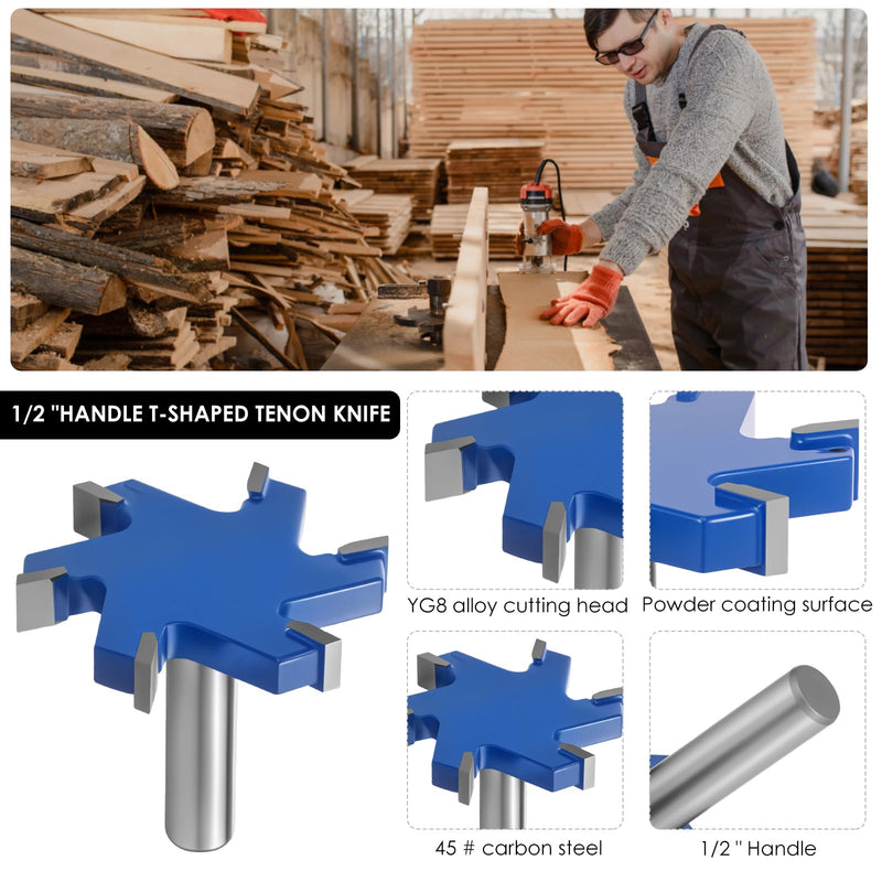2PCS Slab Flattening Router Bit 1/2 Shank, 2-1/2" Cut Dia, 6 Flute Surfacing Router Bit Efficient Slab Flattening Multifunctional Planing for Solid Wood Density Board Laminate 1/2" Shank Blue