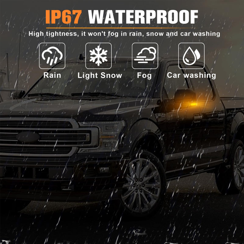Sequential LED Mirror Turn Signal Lights Compatible with 2015-2020 Ford F150 Smoked Side Mirror Turn Signal Lights 2 Strip Full Amber Light OEM # :FL34-13B382A, GL74-13B382-A