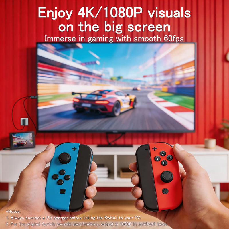 for Switch 2 Dock HDMI Adapter, 4K@60Hz TV Output, PD 100W USB-C Fast Charging, Type-C to HDMI Cable Compatible with Switch 2/OLED/Steam Deck/ROG Ally/Laptops/Phones 6.6FT
