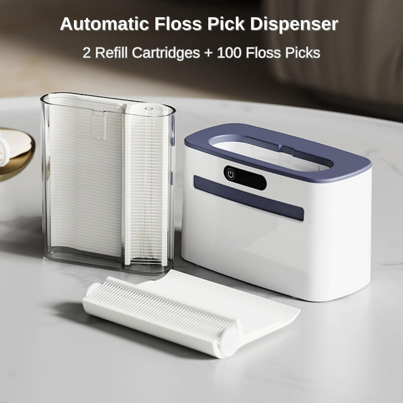 Smart Touchless Floss Pick Dispenser with Sensor - Refillable and Rechargable with 2 Cartridges (100 Picks) - Innovative and Hygienic Floss Pick Holder (Light Gray) Light Gray