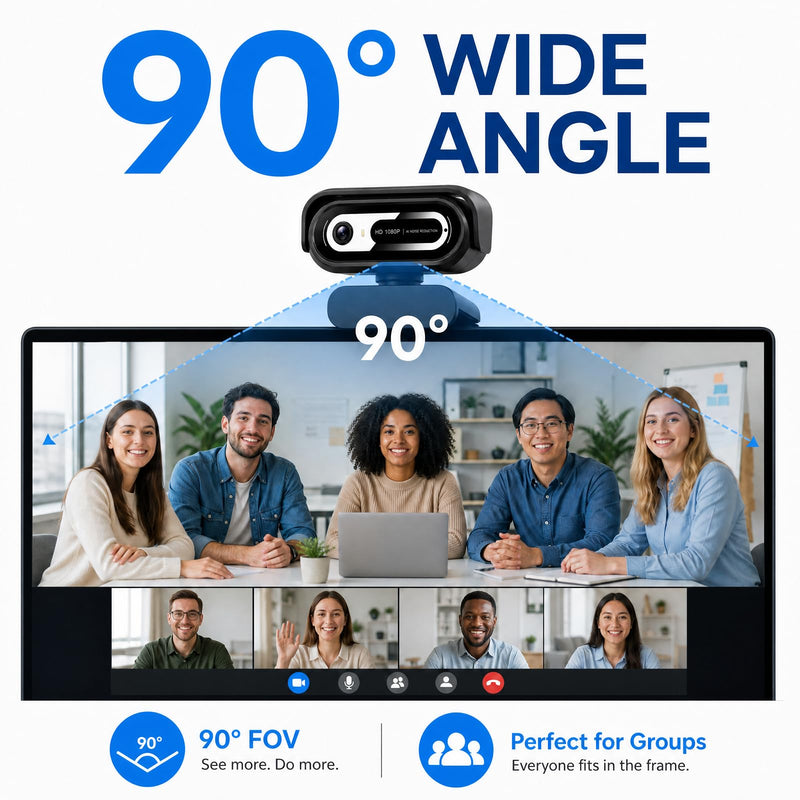 1080P Webcam for PC,90°FOV Web Camera with Noise-Canceling Microphone, USB Plug-and-Play Computer Camera, 30FPS &Privacy Cover Web Cam for Online Calling/Conferencing, Laptop/PC
