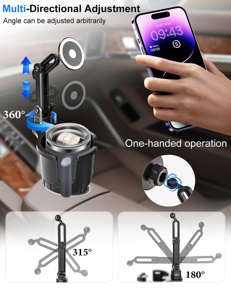Magnetic Cup Holder Phone Holder for Car Mount [Upgraded 4-in-1] Magsafe Cell Phone Mount for Cup Holder & Air Vent, Magnet Phone Drink Holder Expander for iPhone 15 14 Pro Max & All Phones