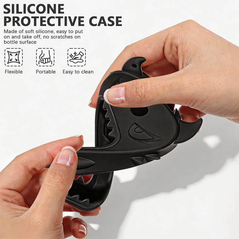 Cute Monster Silicone Case Compatible with Touchland Hand Sanitizer Spray 1 Fl Oz, Black Soft Protective Cover with 360° Rotating Metal Keychain Clip for Backpack Purse Travel