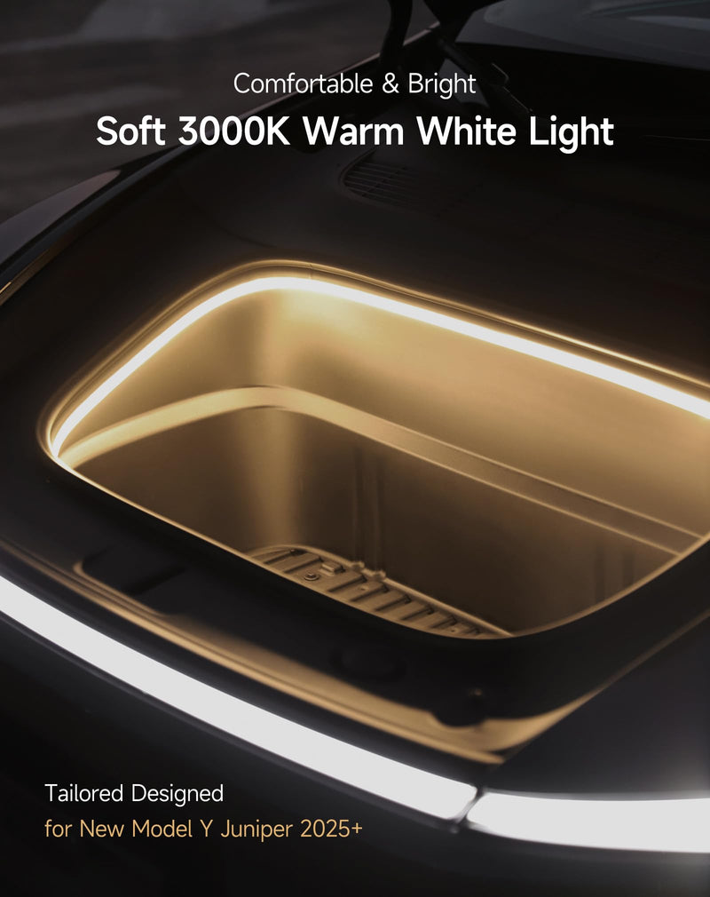 TPARTS Frunk LED Light Strip for New Tesla Model Y Juniper 2025+, Flexible Silicone Waterproof Interior Lighting Bar,Tool-free Installation Tesla Front Trunk Accessories Intelligent Ambient Lights 2.Frunk LED (MY Juniper 25+) Warm White Light