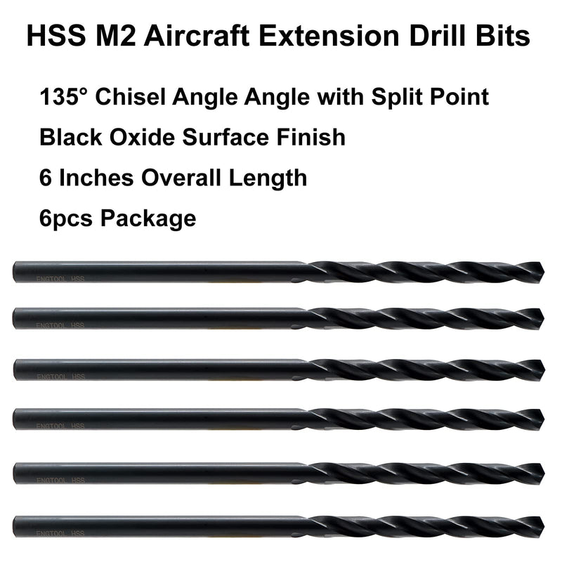 MAXTOOL 1/4"x6" 6pcs Identical Aircraft Extension Drills HSS M2 Extra Long Deep Twist Drill Bits Straight Shank Fully Ground Black; ACF02B06R16P6 6 1/4"x6"