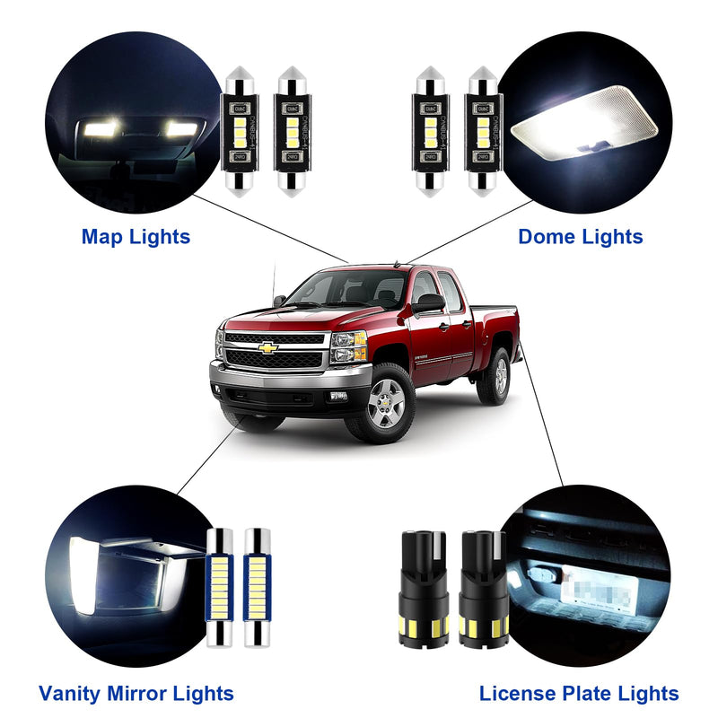 EASY EAGLE 12Pcs Super Bright LED Interior Lights, 6000k White Bulb Kit for Chevy Silverado 2007 2008 2009 2010 2011 2012 2013 All Models Light Accessories+Install Tool Chevy Silverado 2007-2013