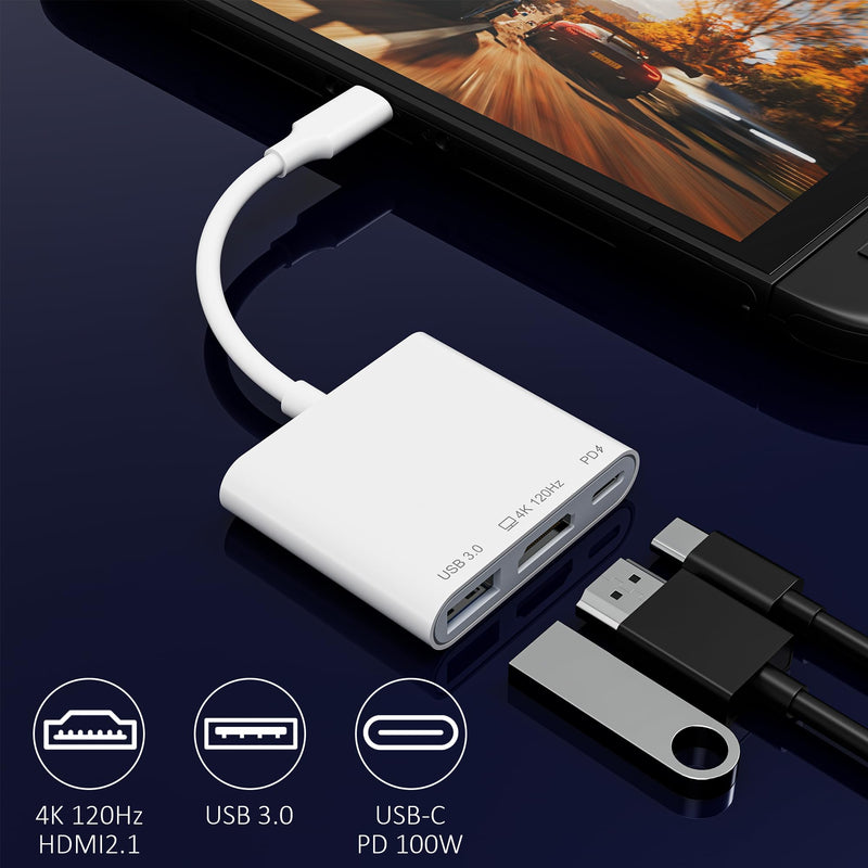 USB-C to HDMI Adapter for iPhone 15/16/17 to TV, 4K@120Hz Ultra HD Display with HDMI 2.1, 100W PD Charging & USB Port, Travel Adapter for MacBook/iPad/Samsung Galaxy/Switch 2