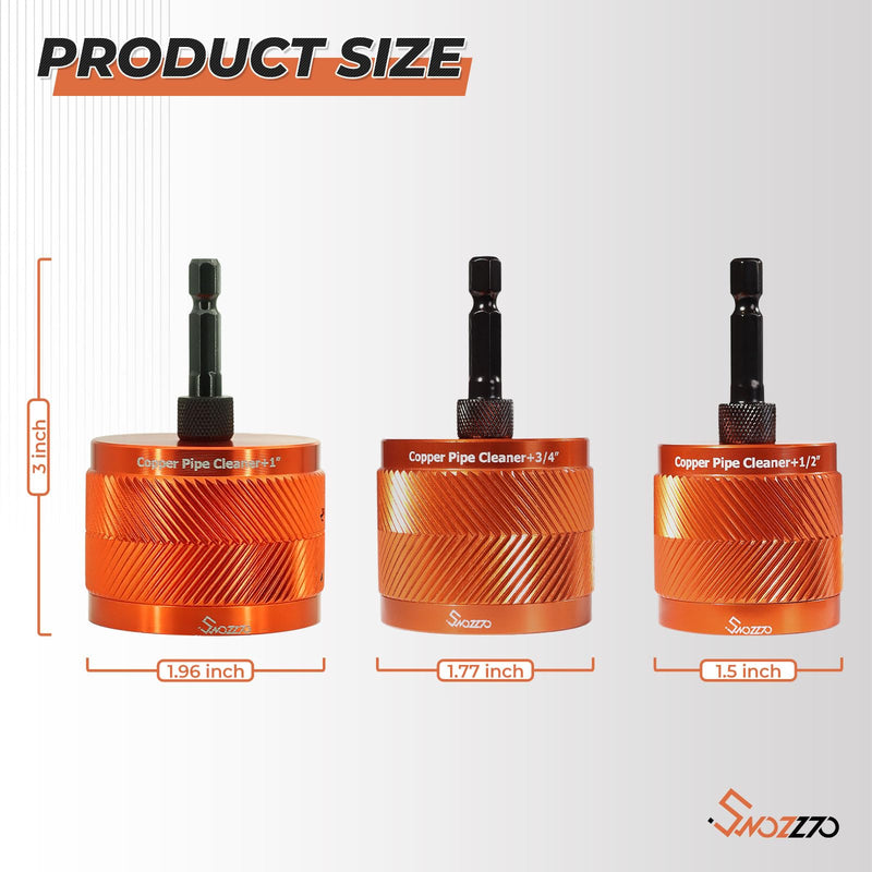 1/2" & 3/4" & 1" Metal Copper Pipe Cleaner Set,with 1/4 Hex Shank,Each Additional 2PCS Replaceable Blades are Provided,for Cleaning Rust, Stains, Paint on Copper Pipes and Various Metal Pipes 1/2" & 3/4" & 1"