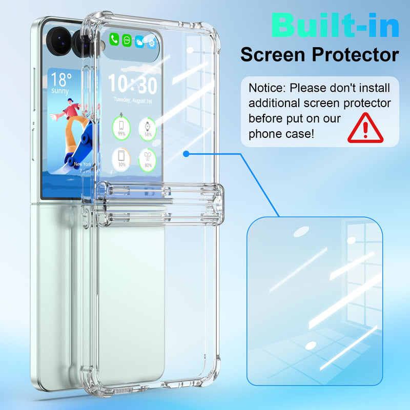 Designed for Samsung Galaxy Z Flip 8 Case with Hinge Protection Clear | Built-in Tempered Glass Screen Protector for Flip 8 Shockproof Protective Phone Case Cover
